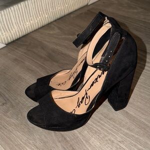 American Rag Black Suede Peep-Toe Ankle-Strap Block Heels